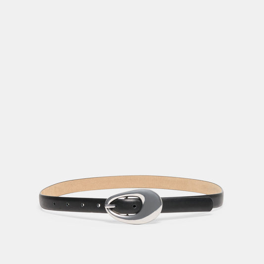 Dolce Vita ACCESSORIES Organic Oval Black Silver Buckle Belt