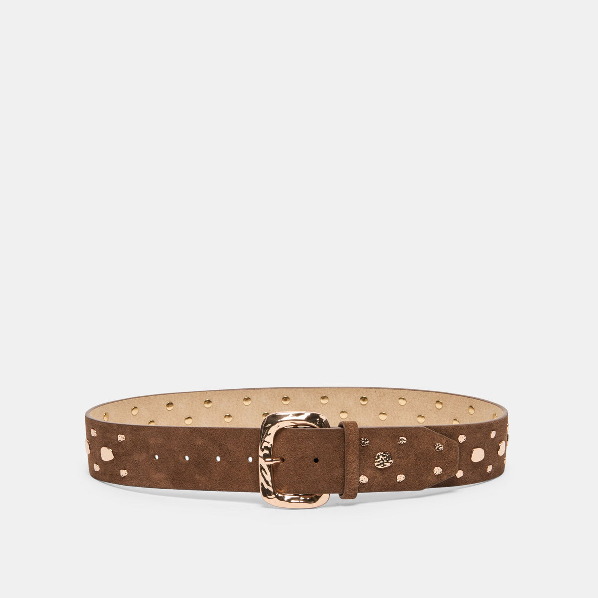 Dolce Vita ACCESSORIES Rectangle Buckle Brown Suede Gold Studded Belt