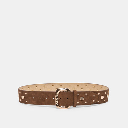 Dolce Vita ACCESSORIES Rectangle Buckle Brown Suede Gold Studded Belt