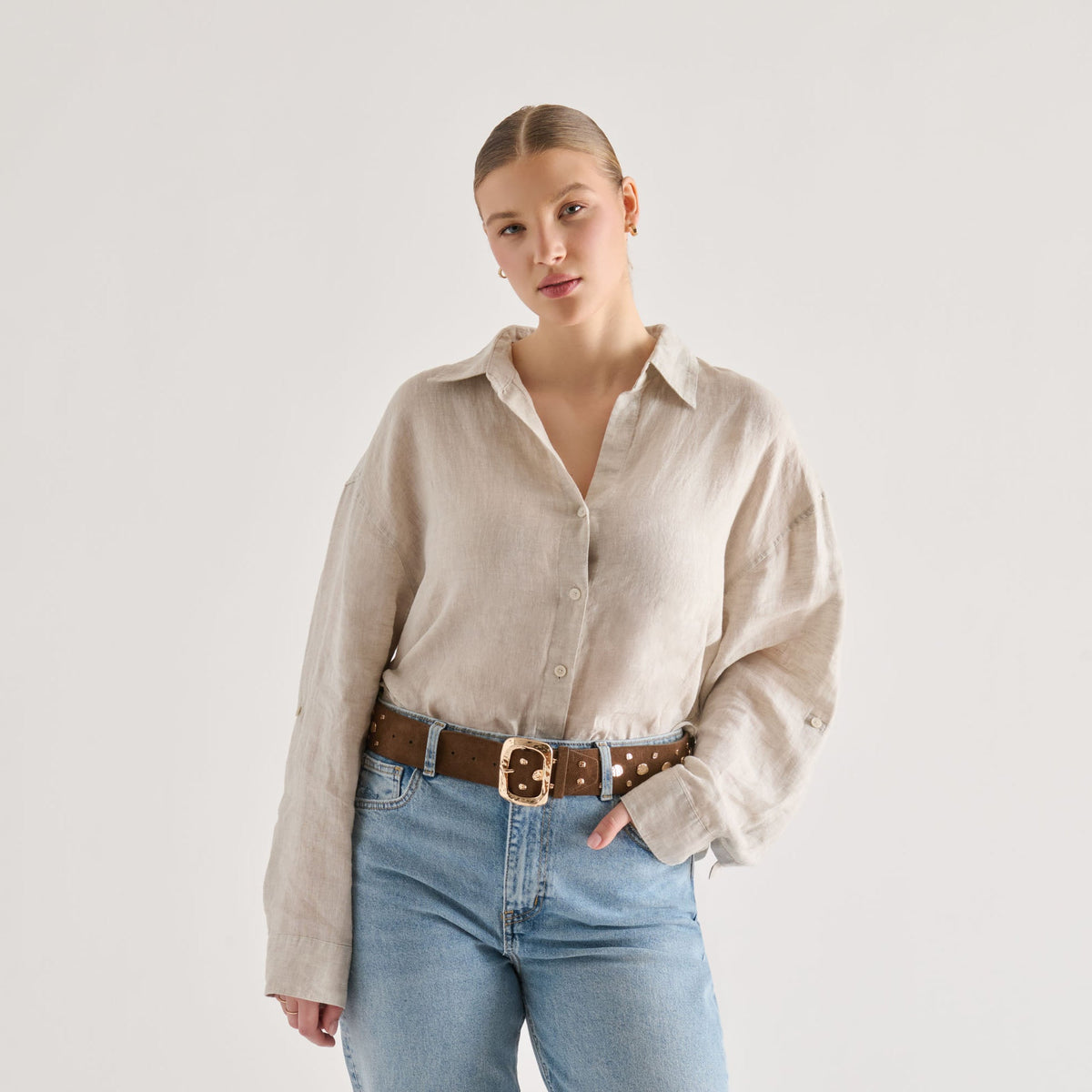Dolce Vita ACCESSORIES Rectangle Buckle Brown Suede Gold Studded Belt