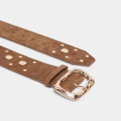 Dolce Vita ACCESSORIES Rectangle Buckle Brown Suede Gold Studded Belt