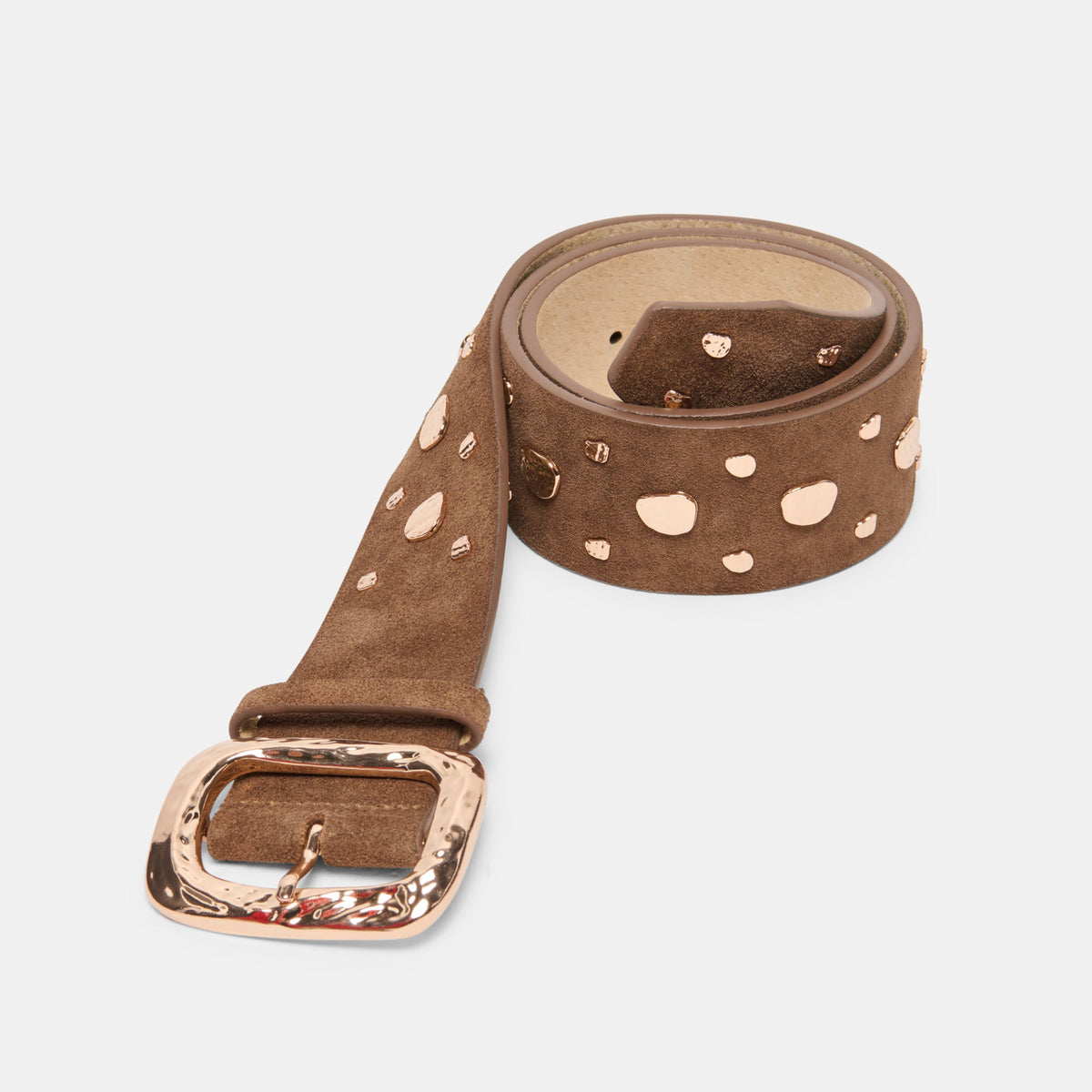 Dolce Vita ACCESSORIES Rectangle Buckle Brown Suede Gold Studded Belt