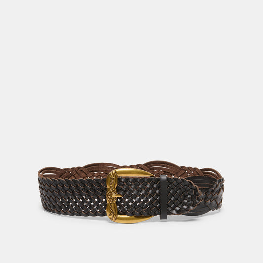 Dolce Vita ACCESSORIES Western Espresso Woven Leather Belt with Silver Buckle
