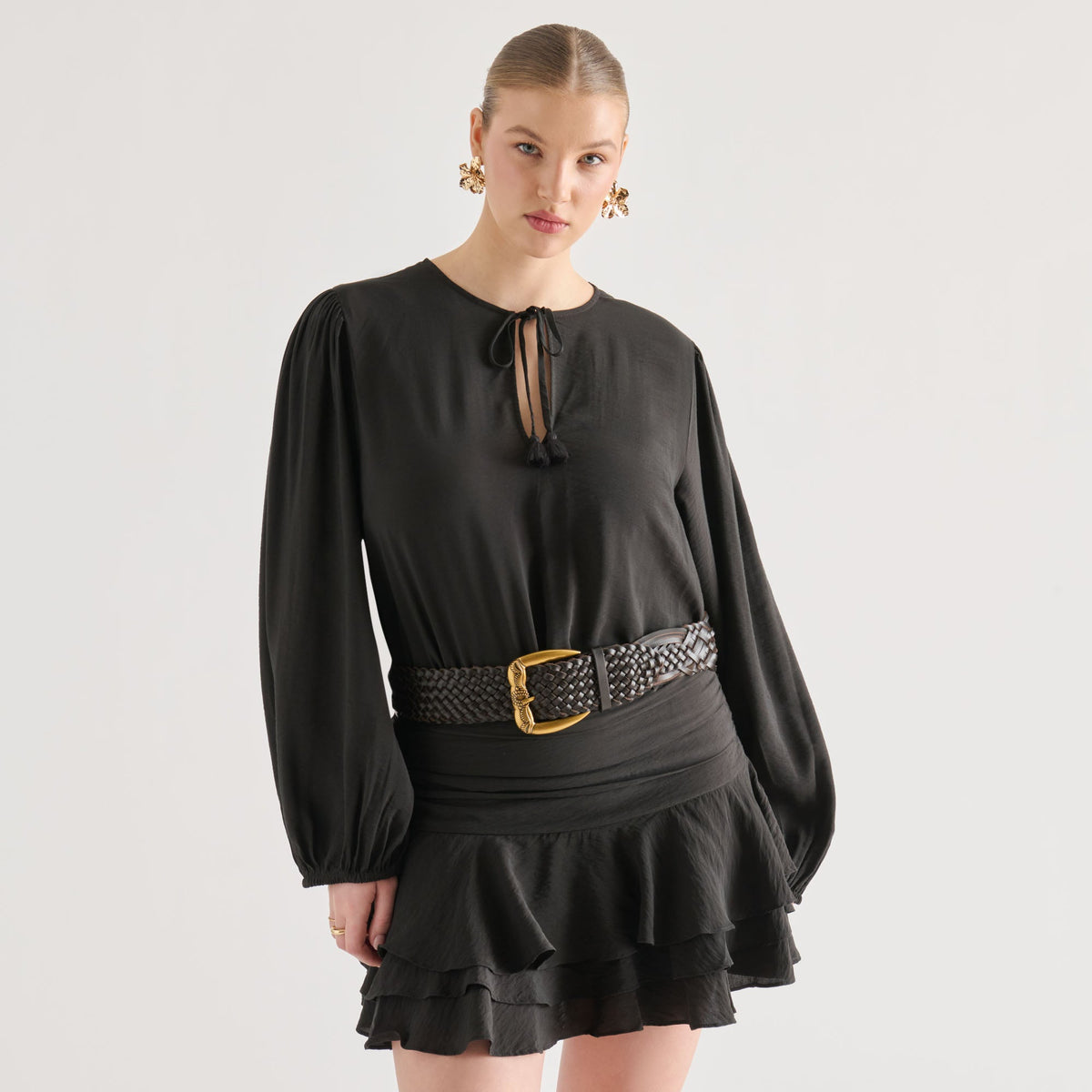 Dolce Vita ACCESSORIES Western Espresso Woven Leather Belt with Silver Buckle