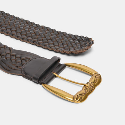 Dolce Vita ACCESSORIES Western Espresso Woven Leather Belt with Silver Buckle