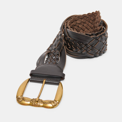 Dolce Vita ACCESSORIES Western Espresso Woven Leather Belt with Silver Buckle