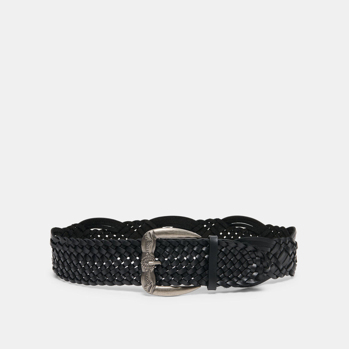 Dolce Vita ACCESSORIES Western Black Woven Leather Belt with Silver Buckle