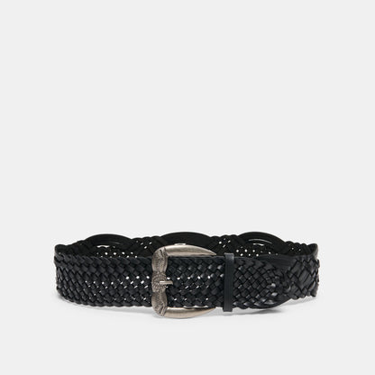Dolce Vita ACCESSORIES Western Black Woven Leather Belt with Silver Buckle