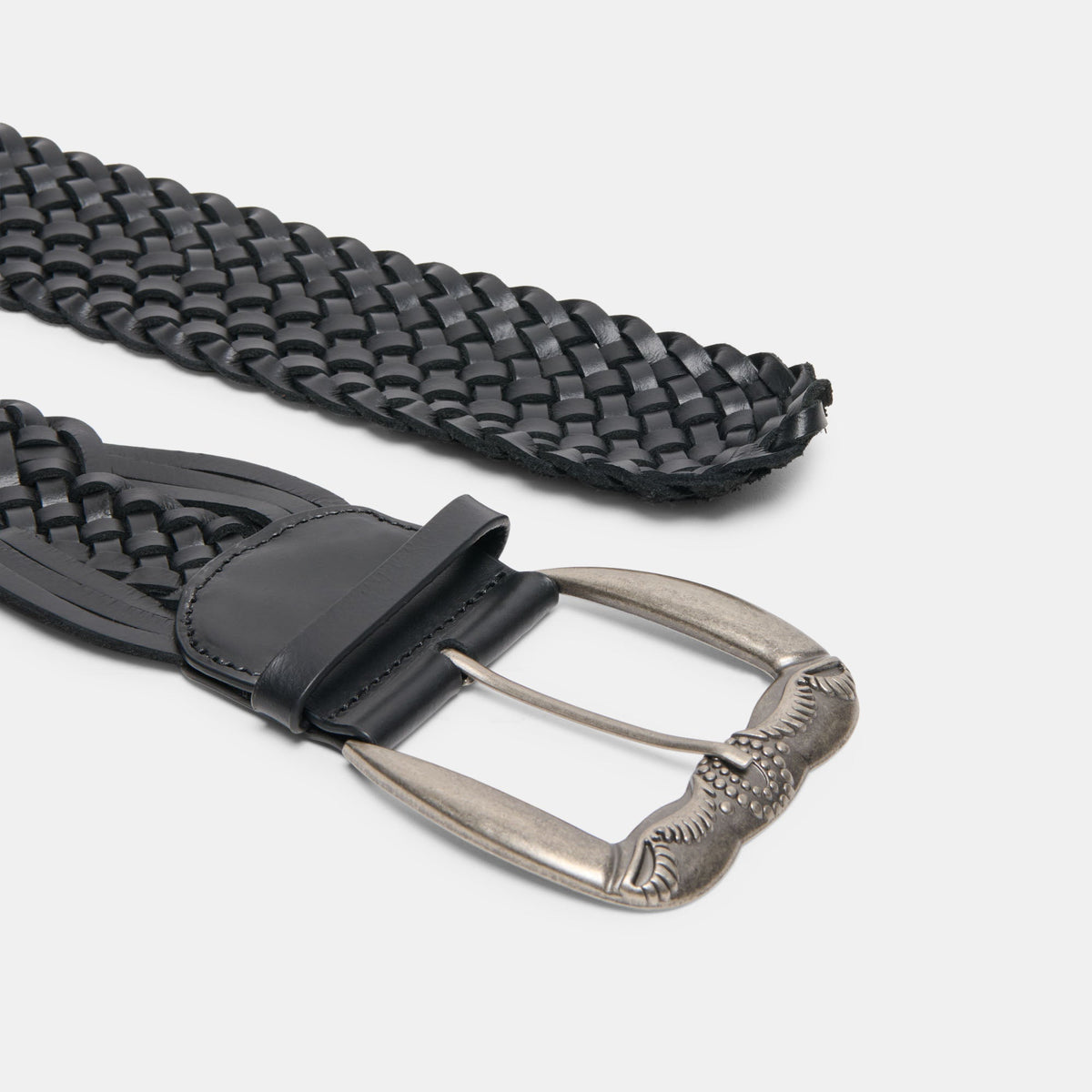 Dolce Vita ACCESSORIES Western Black Woven Leather Belt with Silver Buckle