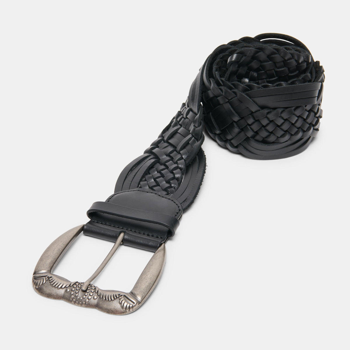 Dolce Vita ACCESSORIES Western Black Woven Leather Belt with Silver Buckle