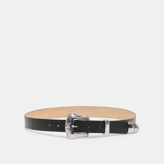 Dolce Vita ACCESSORIES Vintage Western Black Silver Buckle Belt