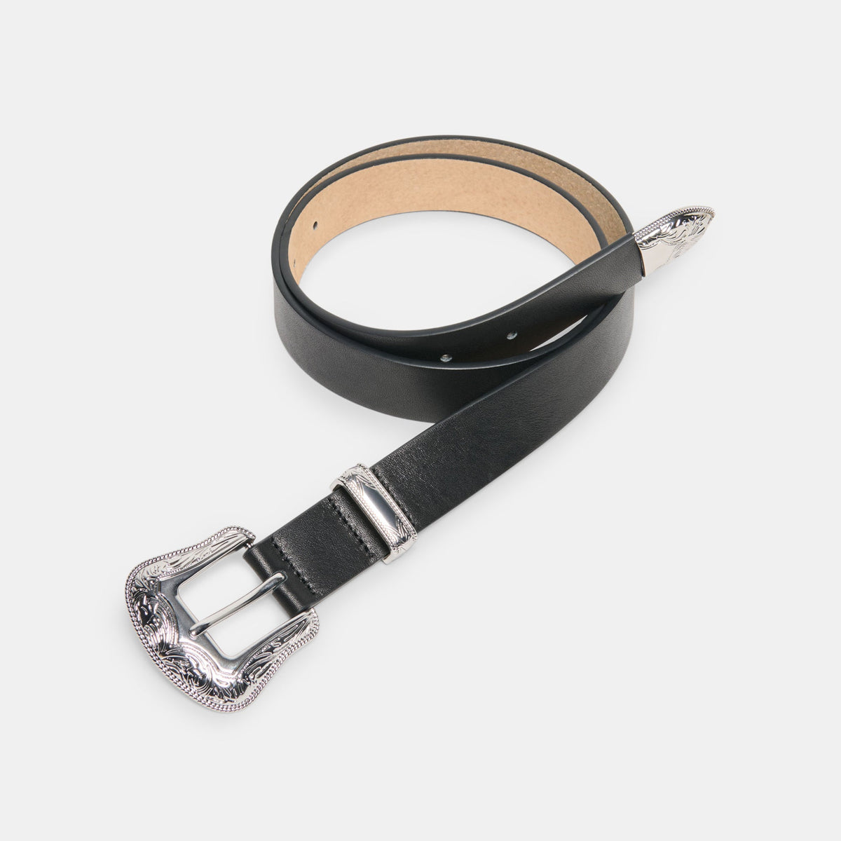 Dolce Vita ACCESSORIES Vintage Western Black Silver Buckle Belt
