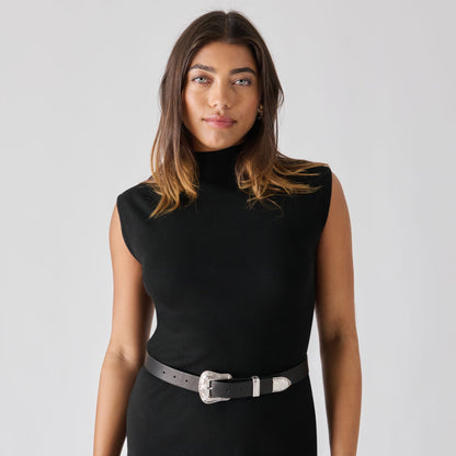 Dolce Vita ACCESSORIES Vintage Western Black Silver Buckle Belt