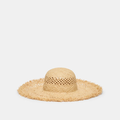 Dolce Vita ACCESSORIES Open Weave Tan Sunhat with Frayed Edge