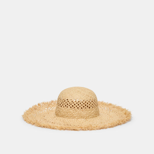 Dolce Vita ACCESSORIES Open Weave Tan Sunhat with Frayed Edge