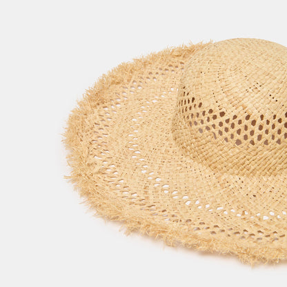 Dolce Vita ACCESSORIES Open Weave Tan Sunhat with Frayed Edge