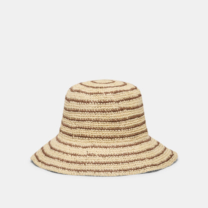 Dolce Vita ACCESSORIES Striped Brown Natural Straw Cloche