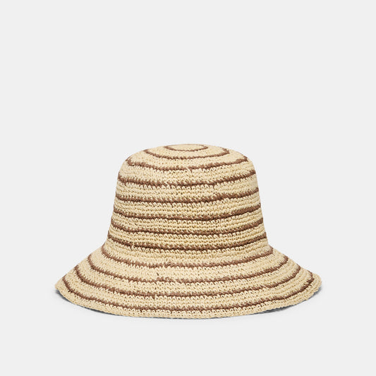 Dolce Vita ACCESSORIES Striped Brown Natural Straw Cloche