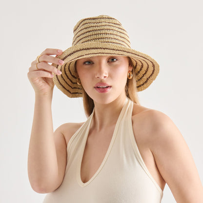 Dolce Vita ACCESSORIES Striped Brown Natural Straw Cloche