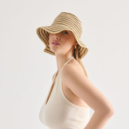 Dolce Vita ACCESSORIES Striped Brown Natural Straw Cloche