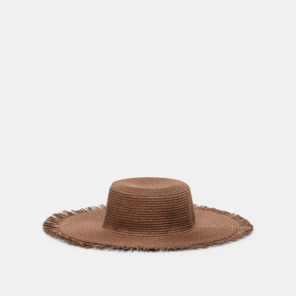 Dolce Vita ACCESSORIES Floppy Dark Brown Sunhat with Ribbon and Frayed Edge