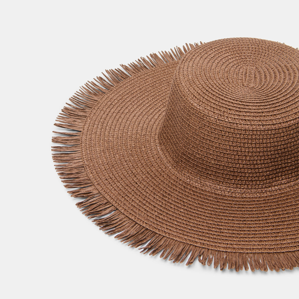 Dolce Vita ACCESSORIES Floppy Dark Brown Sunhat with Ribbon and Frayed Edge