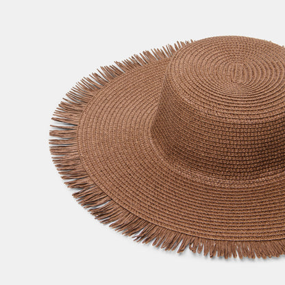 Dolce Vita ACCESSORIES Floppy Dark Brown Sunhat with Ribbon and Frayed Edge