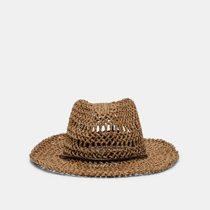 Dolce Vita ACCESSORIES Thick Weave Dark Brown Cowboy Hat with Strap