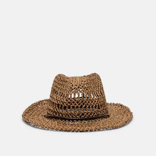 Dolce Vita ACCESSORIES Thick Weave Dark Brown Cowboy Hat with Strap