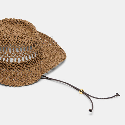 Dolce Vita ACCESSORIES Thick Weave Dark Brown Cowboy Hat with Strap