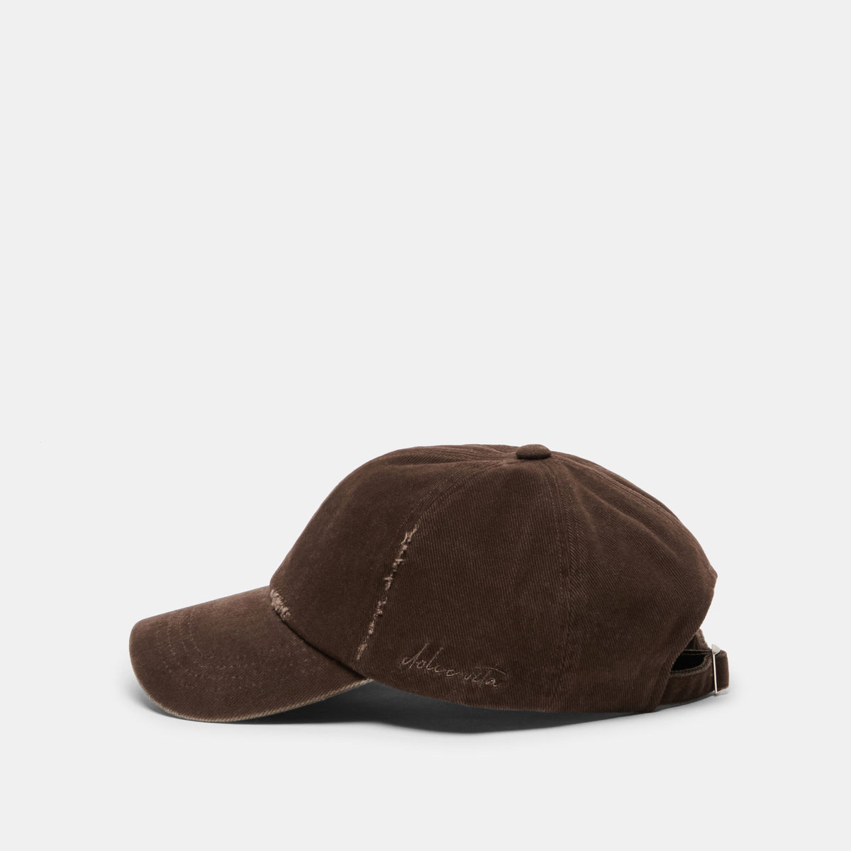 Dolce Vita ACCESSORIES Distressed Dark Brown Baseball Cap with Embroidery