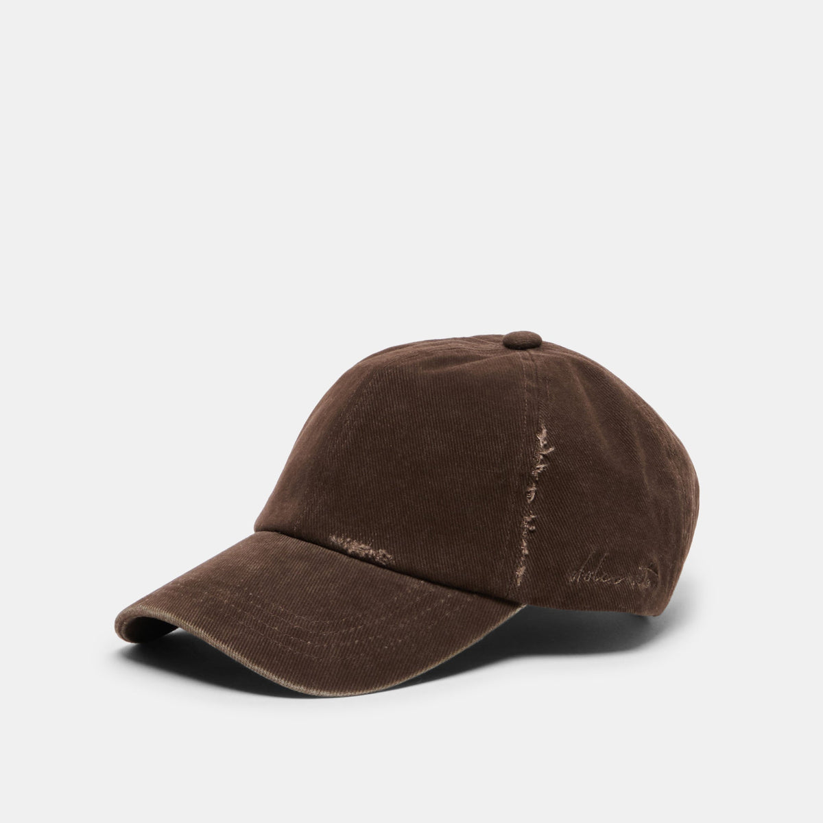 Dolce Vita ACCESSORIES Distressed Dark Brown Baseball Cap with Embroidery
