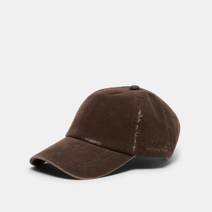 Dolce Vita ACCESSORIES Distressed Dark Brown Baseball Cap with Embroidery