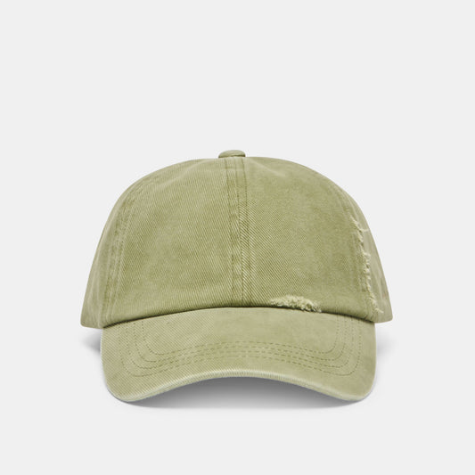 Dolce Vita ACCESSORIES Distressed Olive Baseball Cap with Embroidery