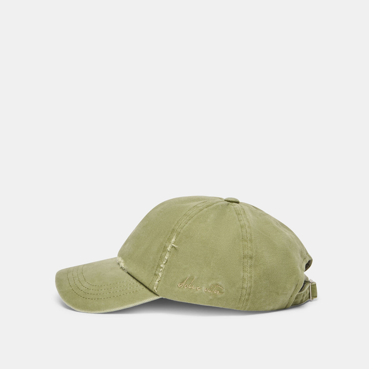 Dolce Vita ACCESSORIES Distressed Olive Baseball Cap with Embroidery