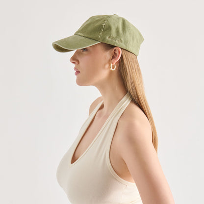 Dolce Vita ACCESSORIES Distressed Olive Baseball Cap with Embroidery