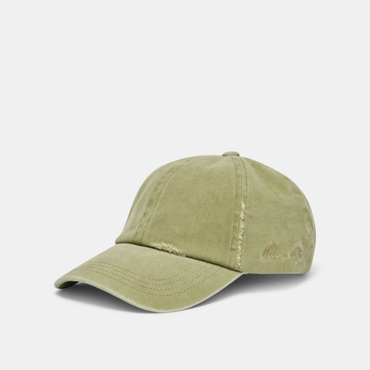 Dolce Vita ACCESSORIES Distressed Olive Baseball Cap with Embroidery